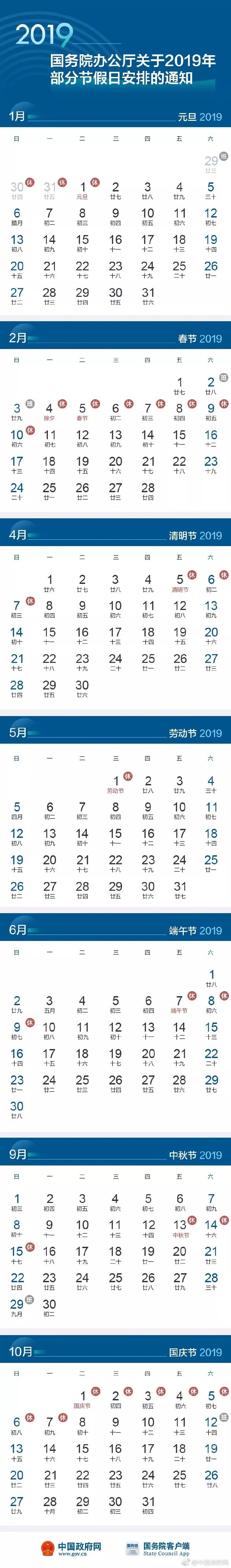 國(guó)務(wù)院辦公廳關(guān)于2019年FB體育 FB體育平臺(tái)部分節(jié)假日安排的通知(圖1)